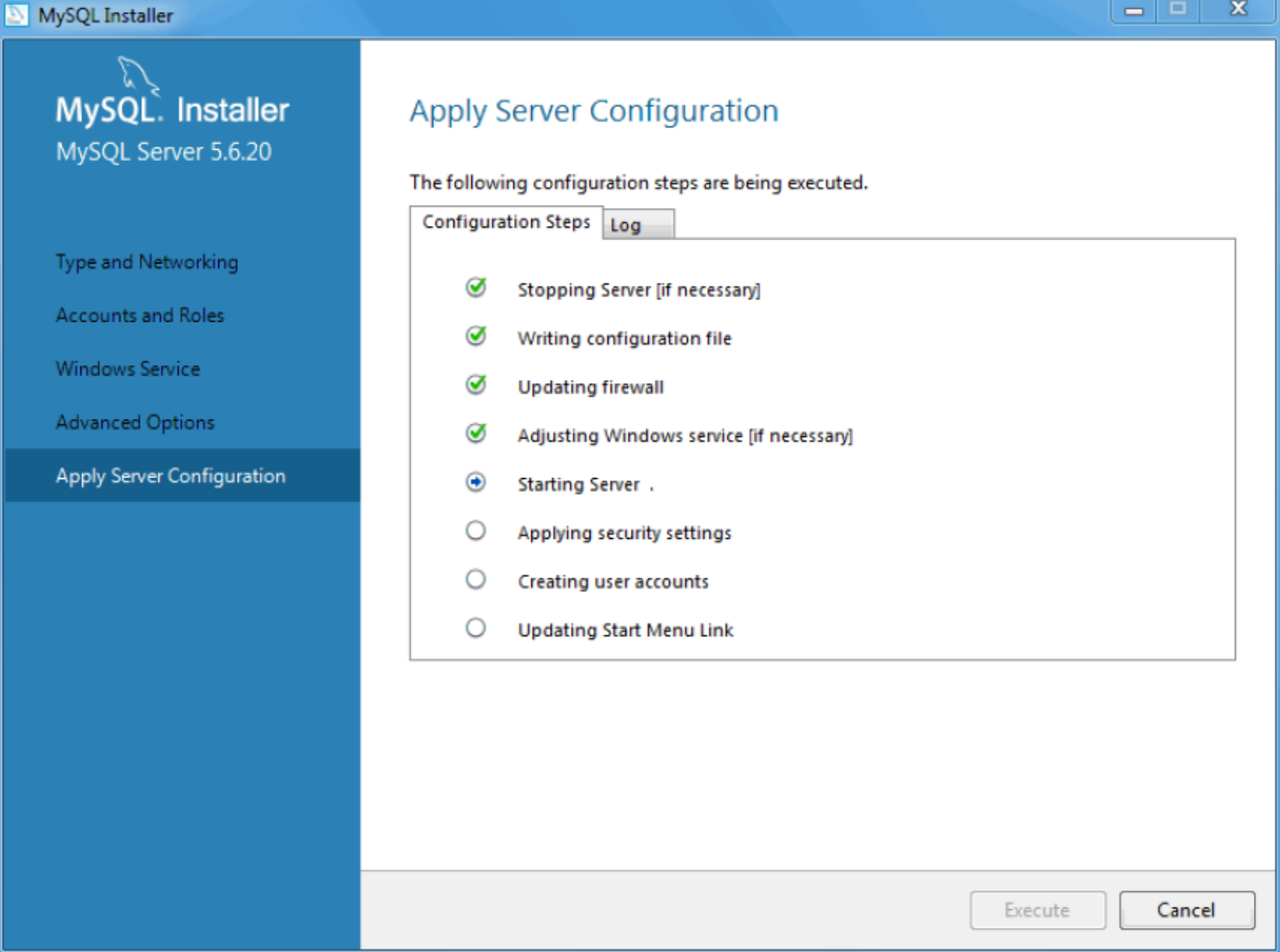MySQL Installer - MySQL Server 구성 : 서버 구성 적용
