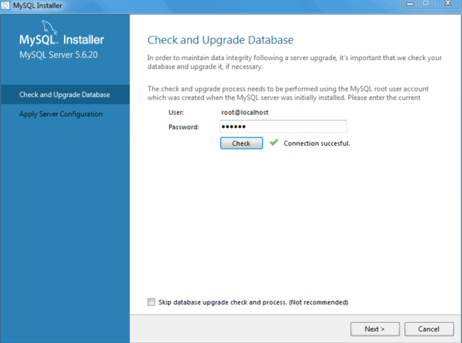 MySQL Installer - 데이터베이스 확인 및 업그레이드