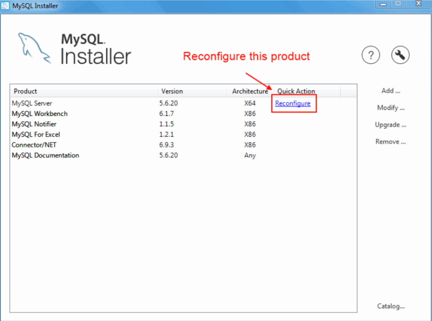 MySQL Installer - MySQL 제품의 재구성