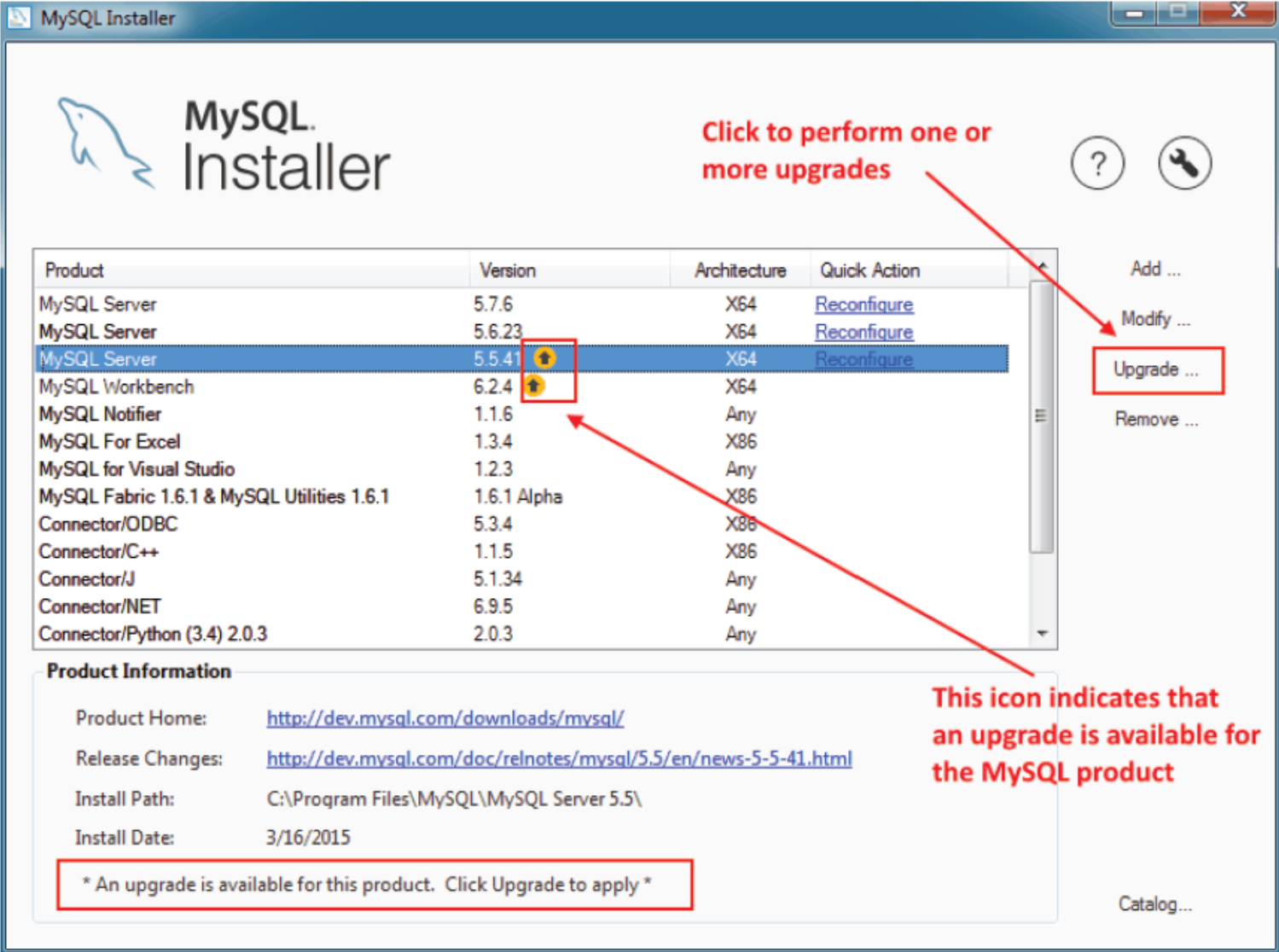 MySQL Installer - MySQL 제품 업그레이드