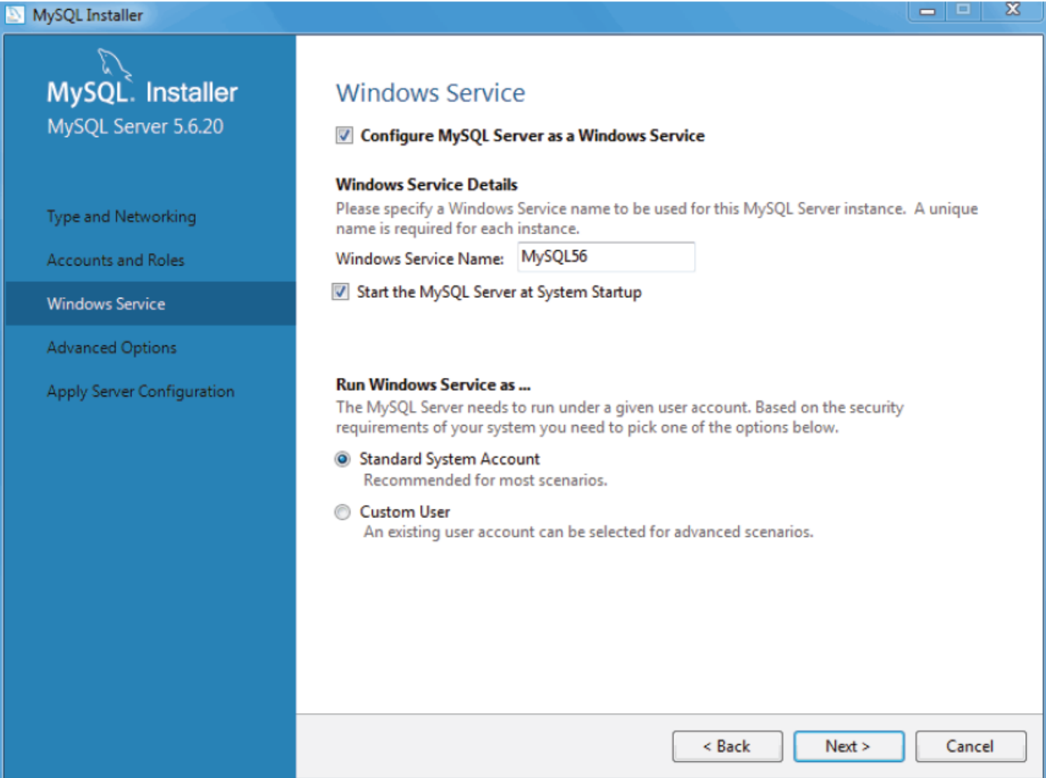 MySQL Installer - MySQL Server 구성 : Windows 서비스